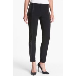 Lafayette 148 New York Leather Paneled Punto Milano Slim Leg Pant